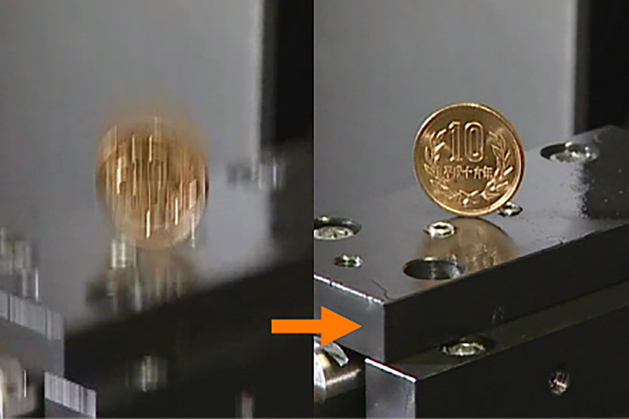 The Ultra-Low Vibration Vertical-Type High Reciprocating Table Does Not Cause a Coin Standing on Its Side to Fall